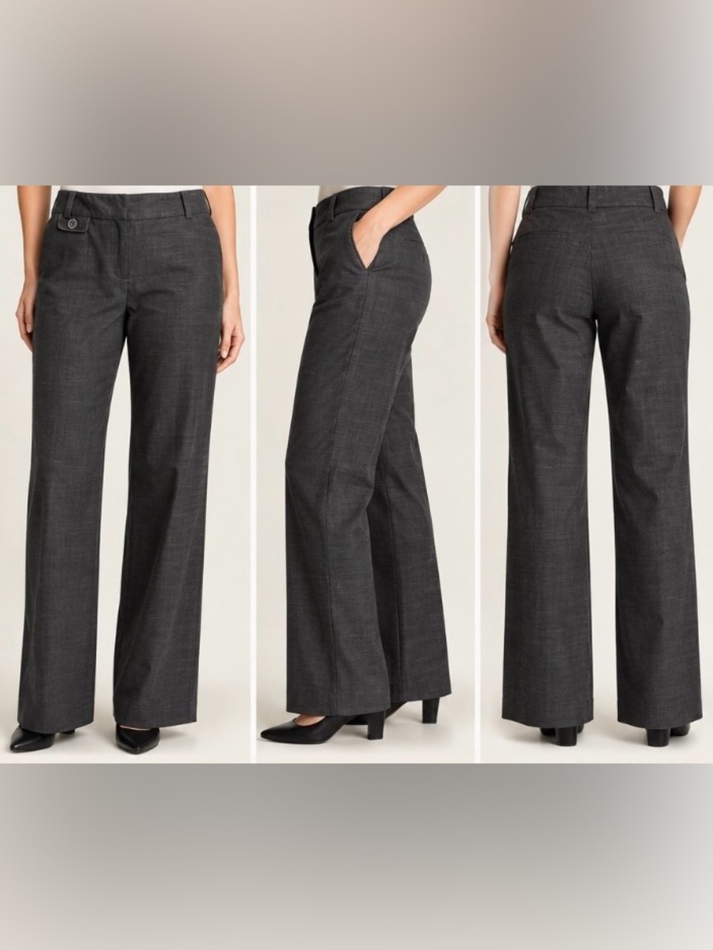 Rafaella Charcoal Gray Wide-Leg Dress Pants